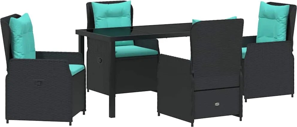 vidaXL Kert étkező szett 5 pcs Fekete Poli rattan