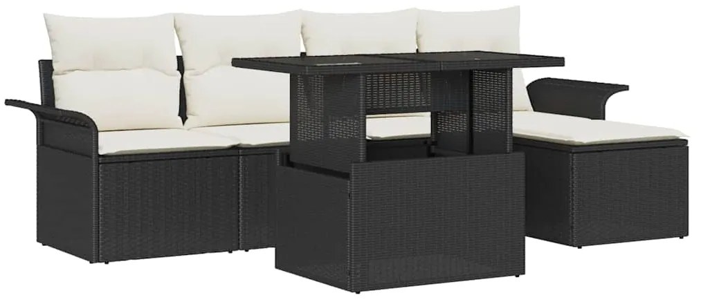 vidaXL Kerti Kanapé Szett párnával tárolóval 8 pcs Fekete Poli rattan