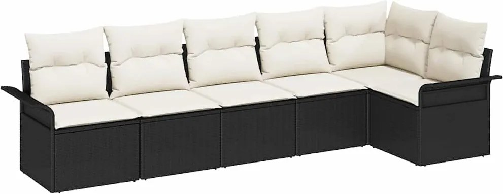 vidaXL Kerti Kanapé Szett párnával tárolóval 6 pcs Fekete Poli rattan