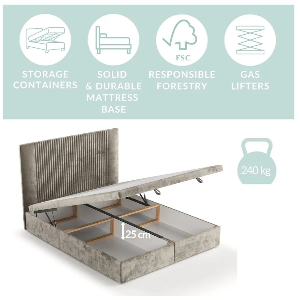 Bézs kárpitozott ágyneműtartós franciaágy 200x200 cm Mavel – Maison de Rêve