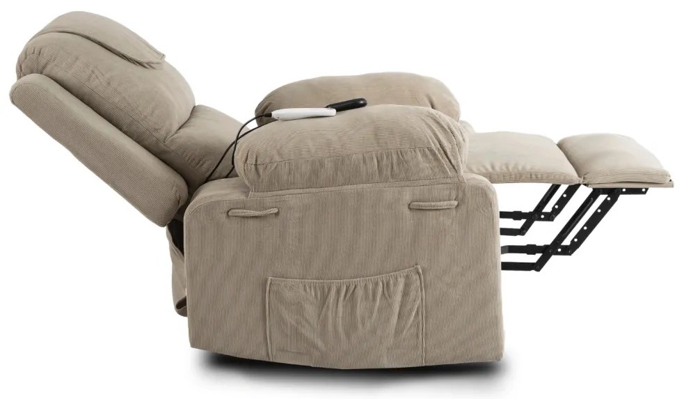 Elektromosan Vezérelhető Masszázsfunkciós Relaxfotel Bézs Színben, Felállást Segítő Funkcióval. FENIX