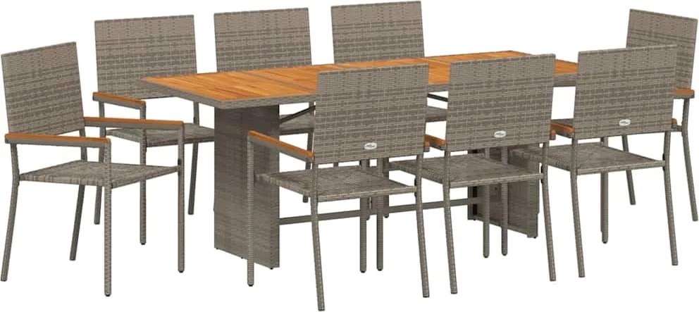 vidaXL Kert étkező szett 9 pcs Szürke polirattan