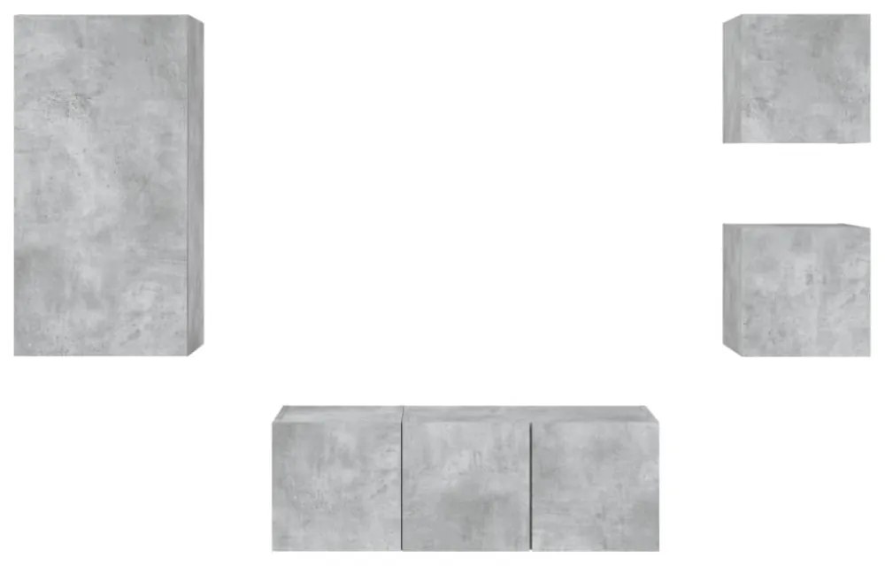 vidaXL 5 darab betonszürke szerelt fa fali TV-bútor LED-del