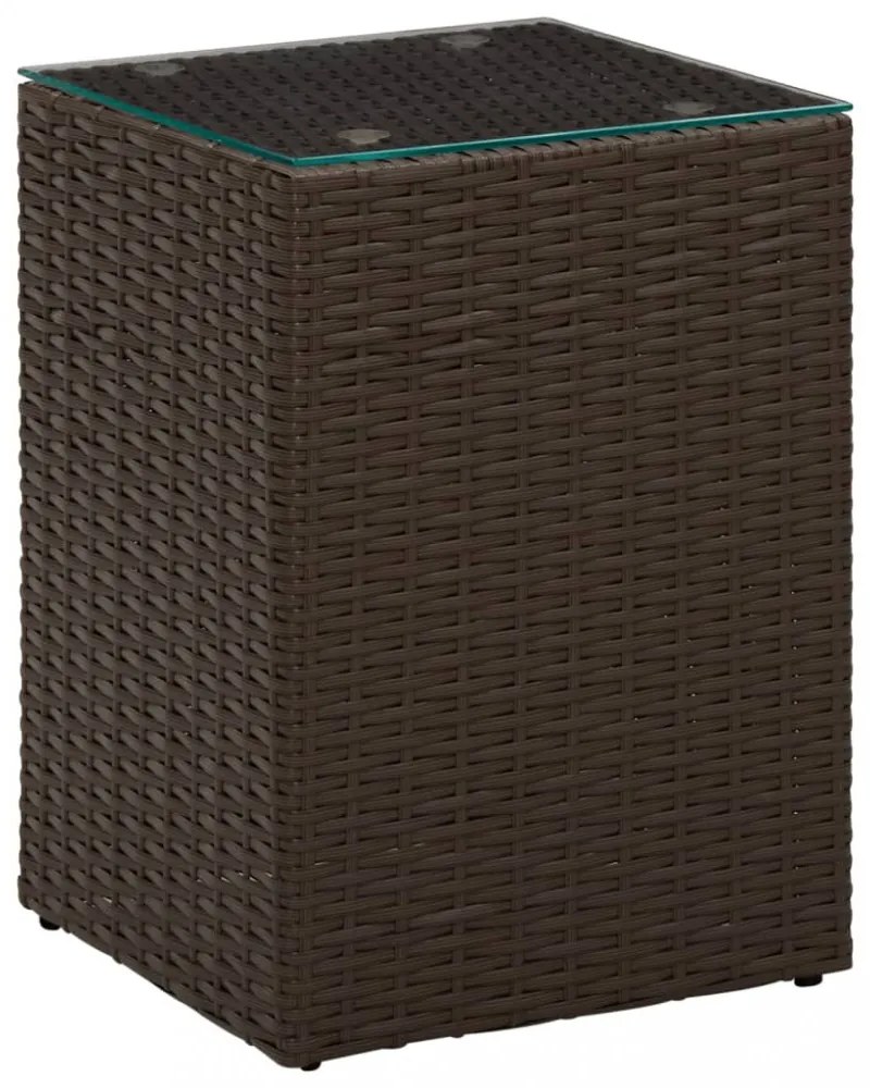 3 db barna polyrattan kisasztal üveg asztallappal