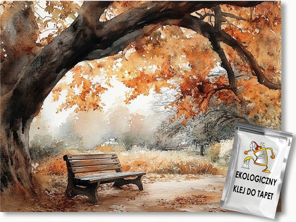 Fotótapéta Flizelina Tájkép Park Fa Pad Ősz Vörösség 416x254 ragasztó