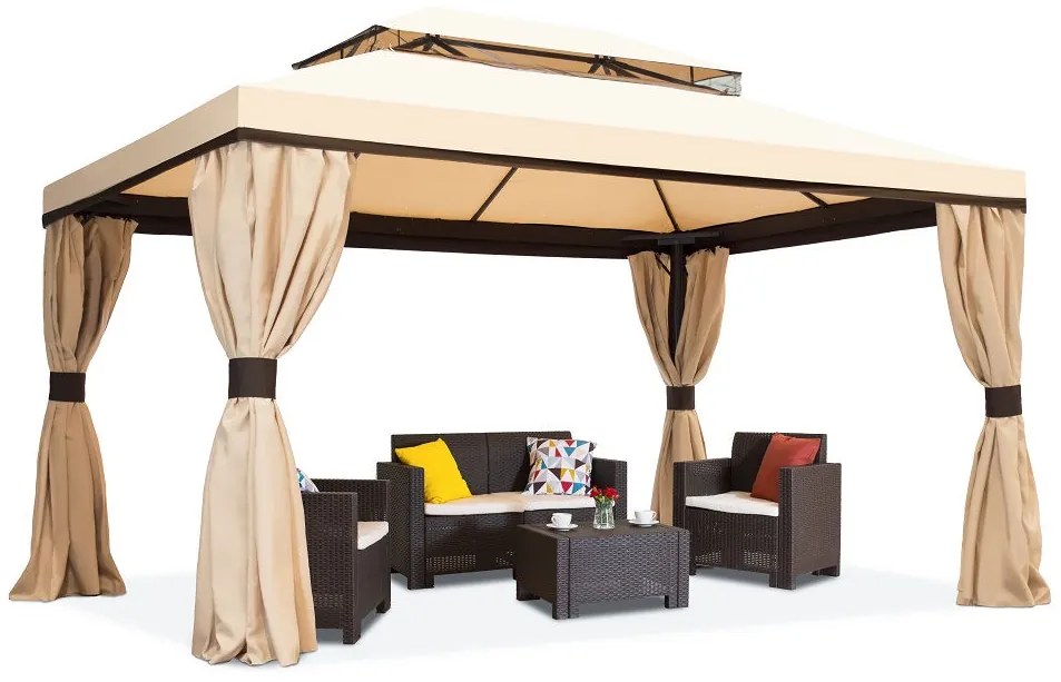 Valencia Garden Point 4x4 m-es krémszínű kerti pavilon függönyökkel