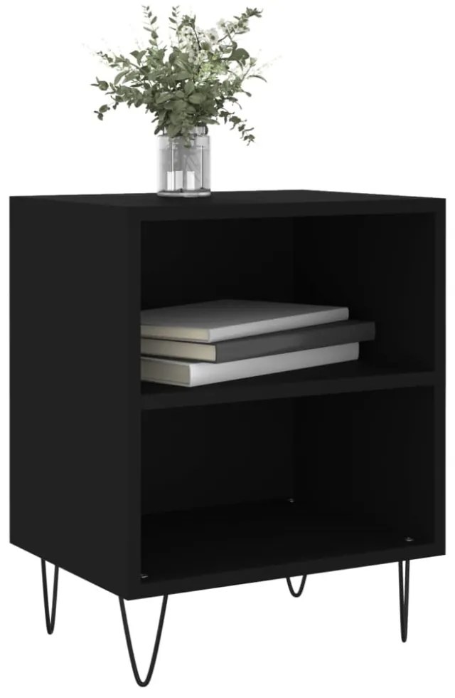 2 db fekete szerelt fa éjjeliszekrény 40x30x50 cm