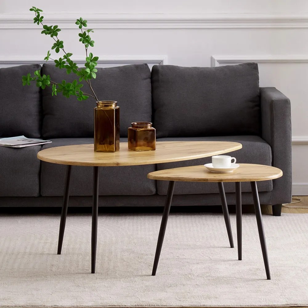 Măsuță de cafea modernă din stejar cu picioare din metal negru. AF-3012