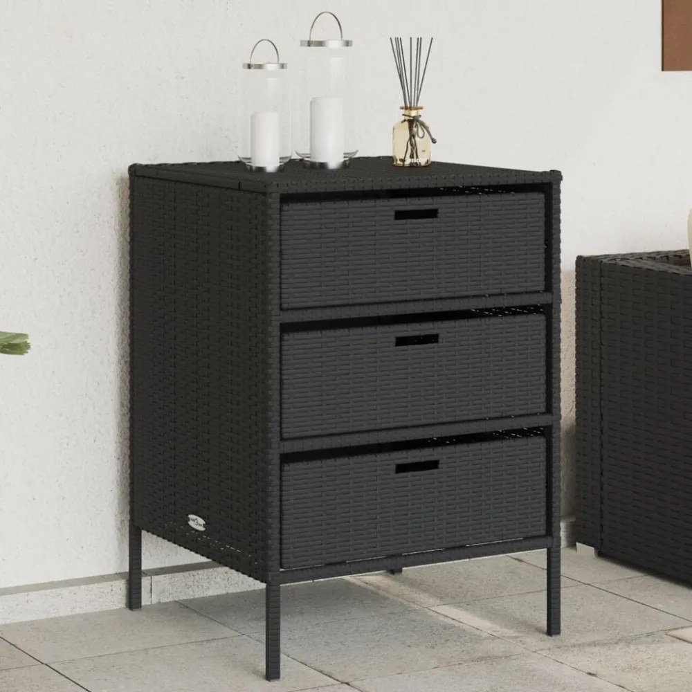 fekete polyrattan kerti tárolószekrény 55 x 59 x 80 cm
