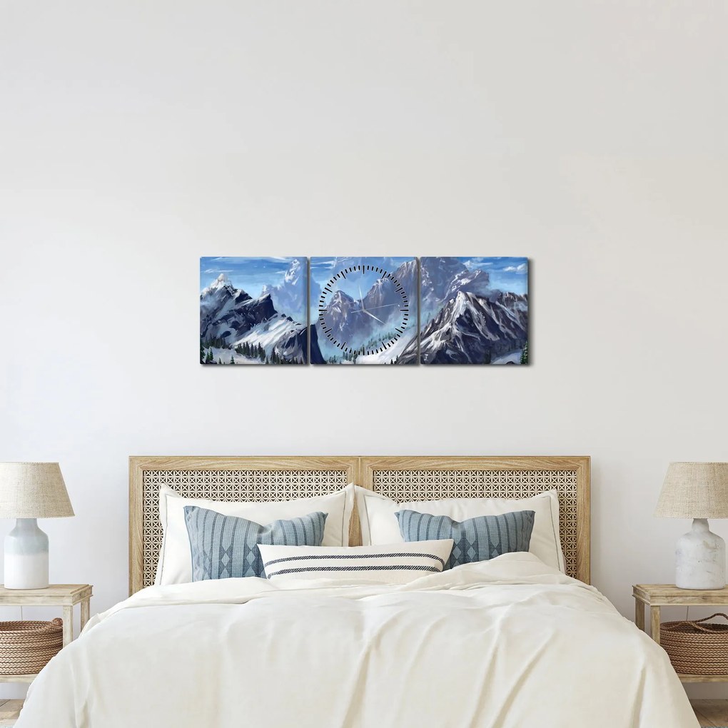 Kép - Festett hegyek (órával) (90x30 cm)