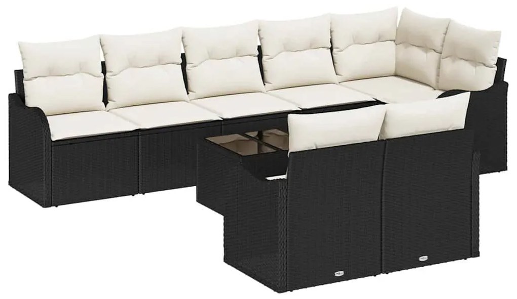 Kerti Kanapé Szett párnával 9 pcs Fekete és fehér Poli rattan