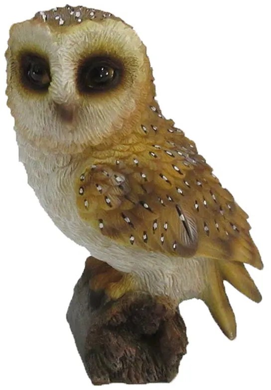 Leszúrható gyöngybagoly polyresin szobor, kültéri és beltéri dekorációs kiegészítő