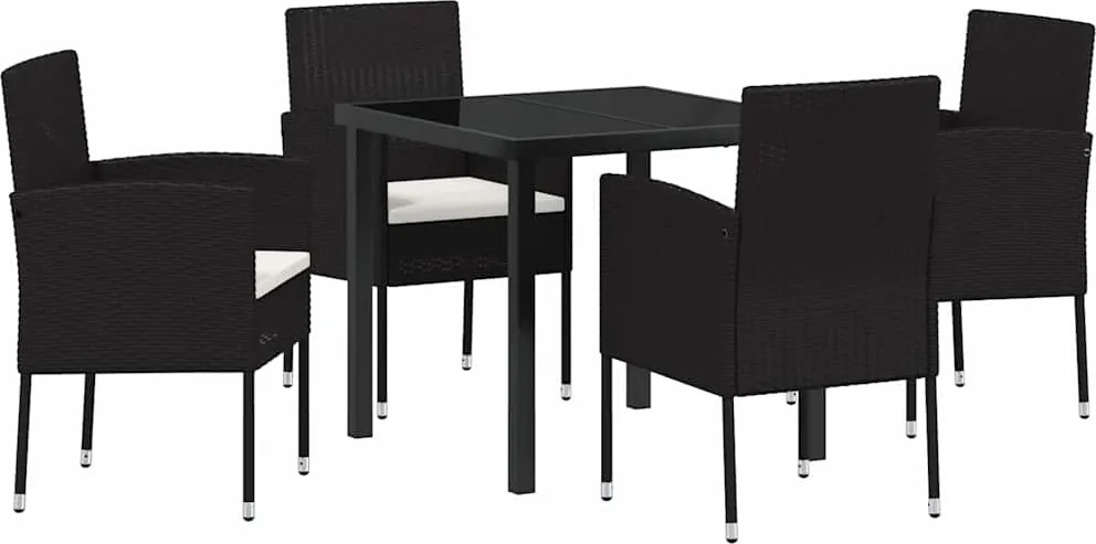 vidaXL Kert étkező szett párnával 5 pcs Fekete polirattan