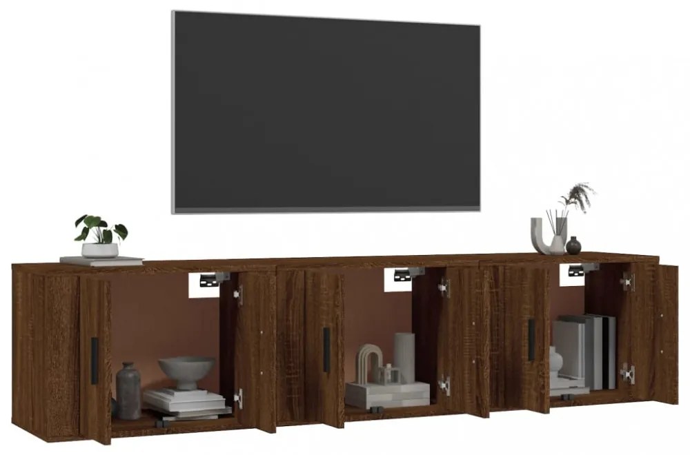 3 db barna tölgy színű fali TV-szekrény 57x34,5x40 cm