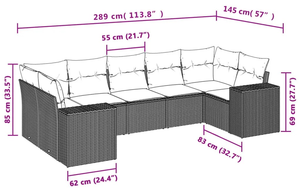 7 részes világosszürke polyrattan kerti ülőgarnitúra párnákkal