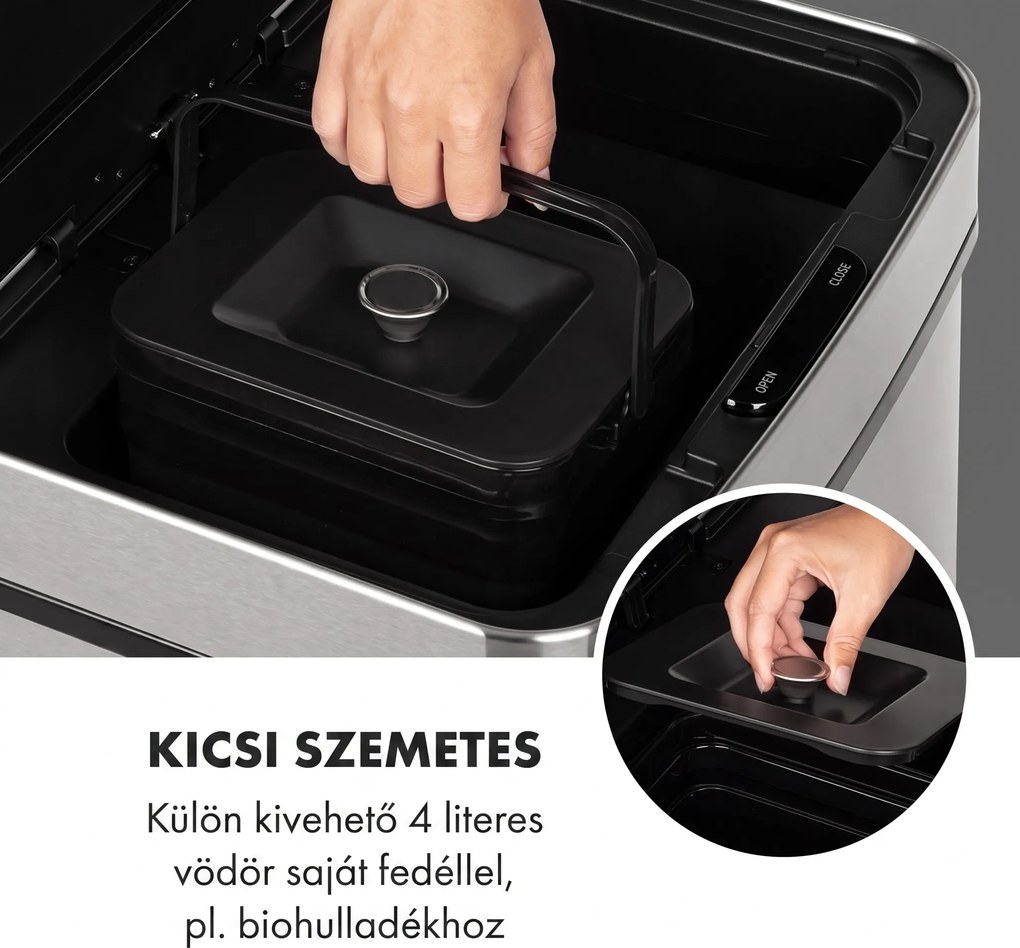 Klarstein Touchless, szemetes, szenzoros, 72 l, 4 tartály, ABS / PP / rozsdamentes acél