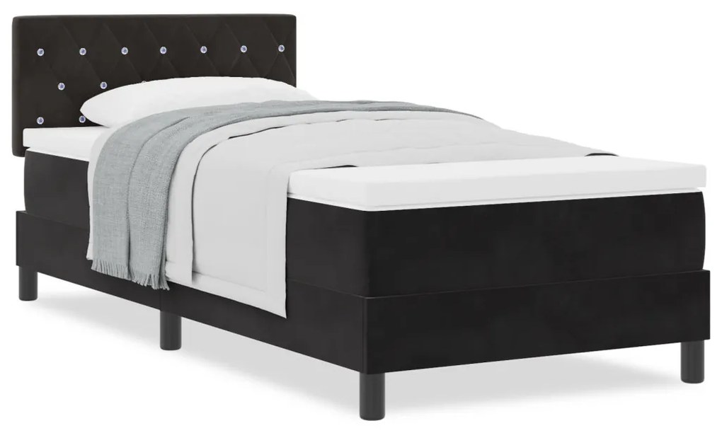 Boxspring Ágy Matrac Háló fekete 100x200 cm Bársony
