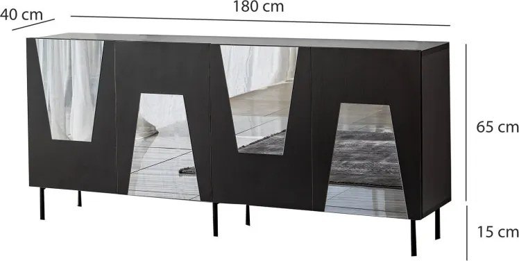 Venice komód, fekete-füstszürke, 180 cm