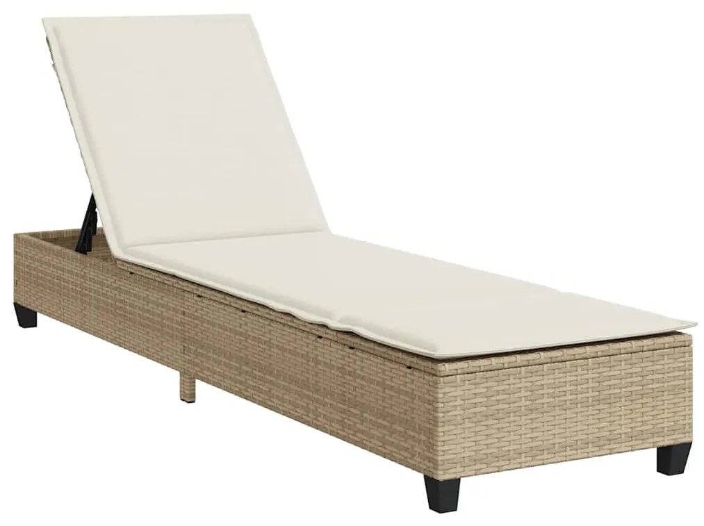 vidaXL bézs polyrattan napozóágy párnákkal 55x200x25,5 cm