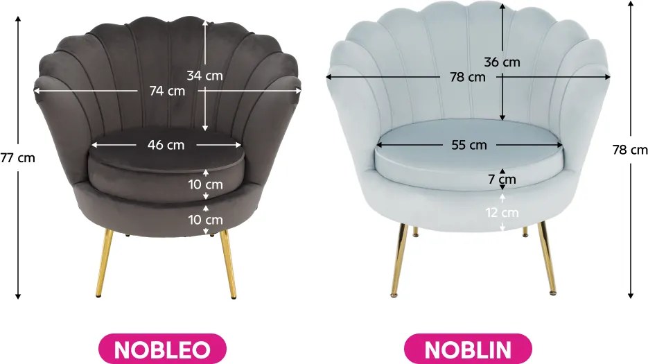 Fotel Art-deco stílusban, szürke-kék Velvet anyag/gold chróm-arany, NOBLIN