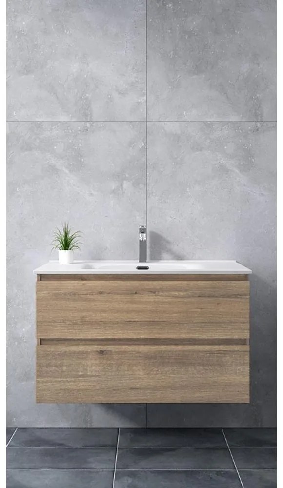 Catania Sonoma fürdőszoba szekrény mosdóval 90cm
