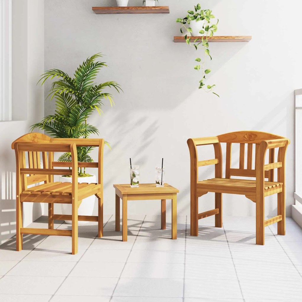 vidaXL Kerti rózsa fotel szett 3 pcs Tömör Akácfa