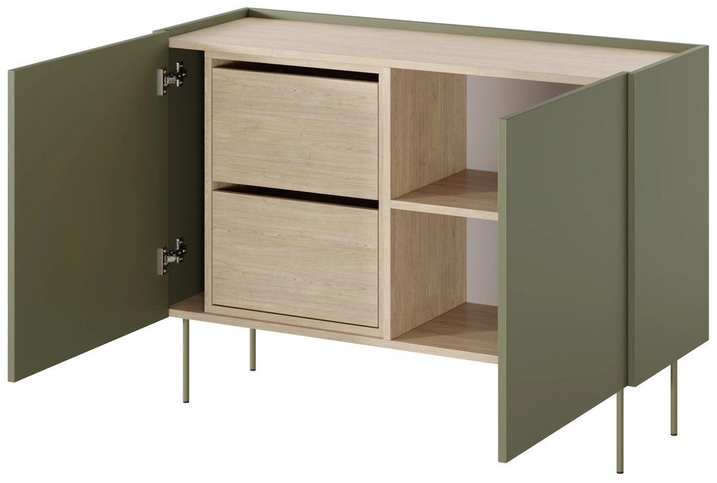 Desin 120 2D2SZ kétajtós fiókos komód polccal 120 2D2SZ - olíva / nagano-tölgy