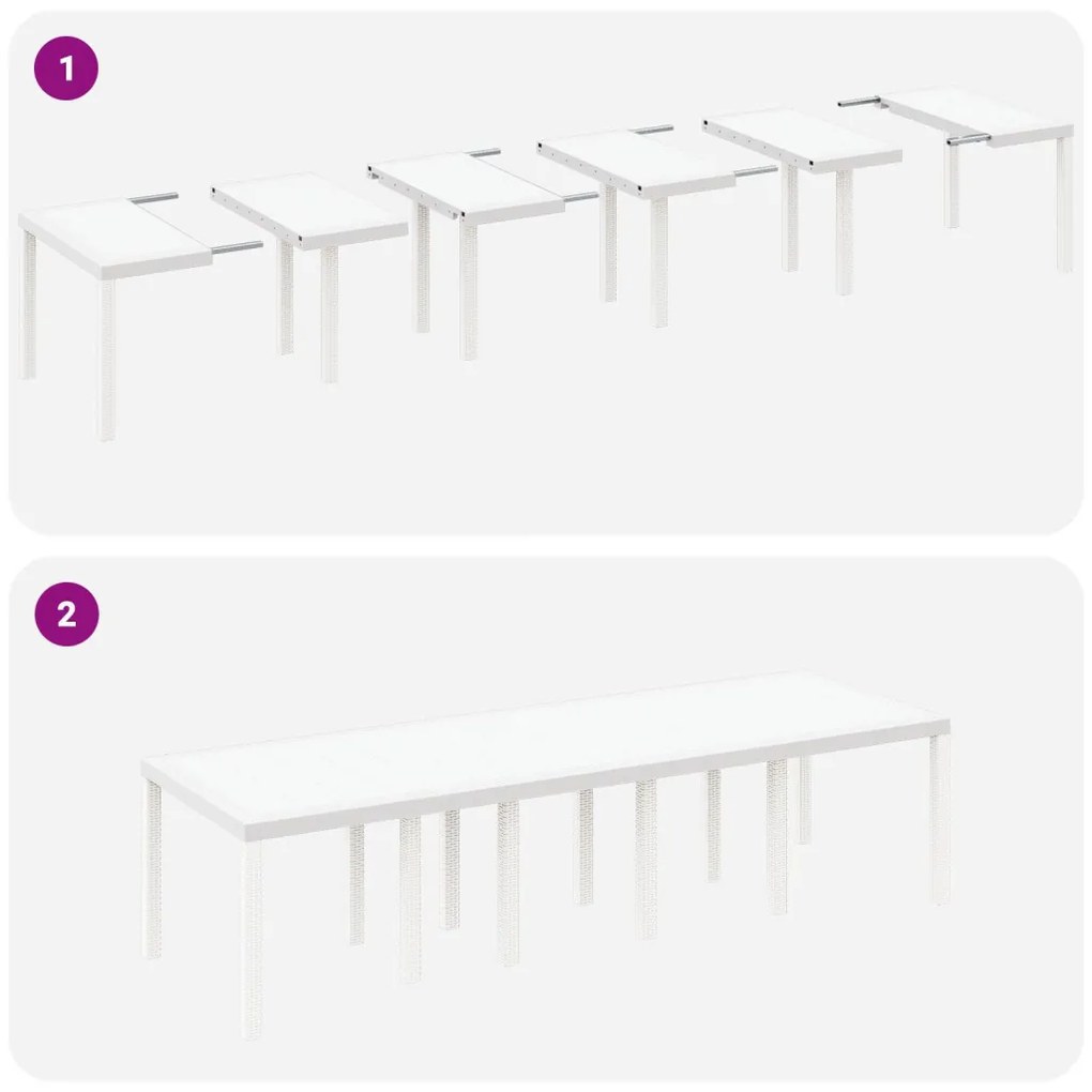 11 részes kerti étkező szett párnákkal Fehér Polirattan, kerti asztal Fehér 150x100x73 cm Polirattan, kerti szék párnákkal 2 db Fehér Polirattan, kerti szék párnákkal 4 db Fehér Polirattan