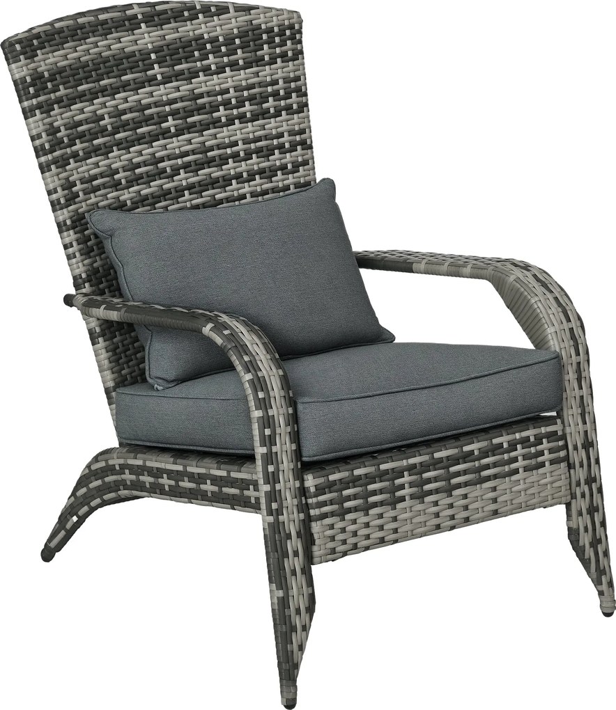 Outsunny Adirondack Kerti Szék Karfával és Párnákkal, Rattan és Acél Szék Benti és Kinti Használatra, 64x80x90 cm, Szürke | Aosom