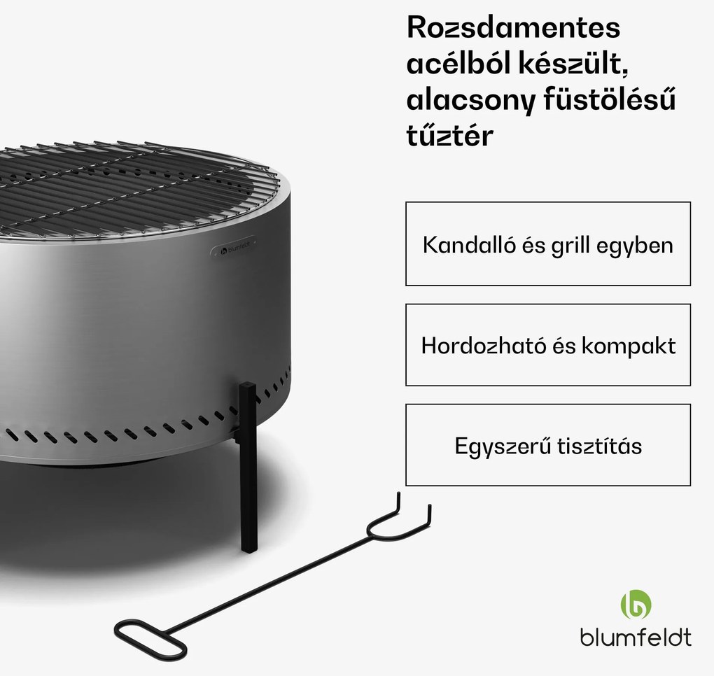 Blumfeldt Ignite Pure tűzhely, alacsony füstölés, grillrács, rozsdamentes acél, hordozható, esővédő fedél, fogantyúk