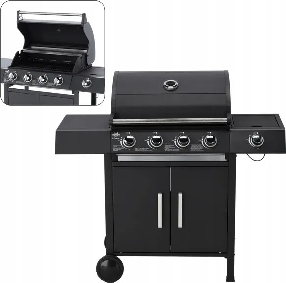 Gázgrill 4+1 Reduktorral 13kW 4 Fő- És 1OLDALSÓ Égő