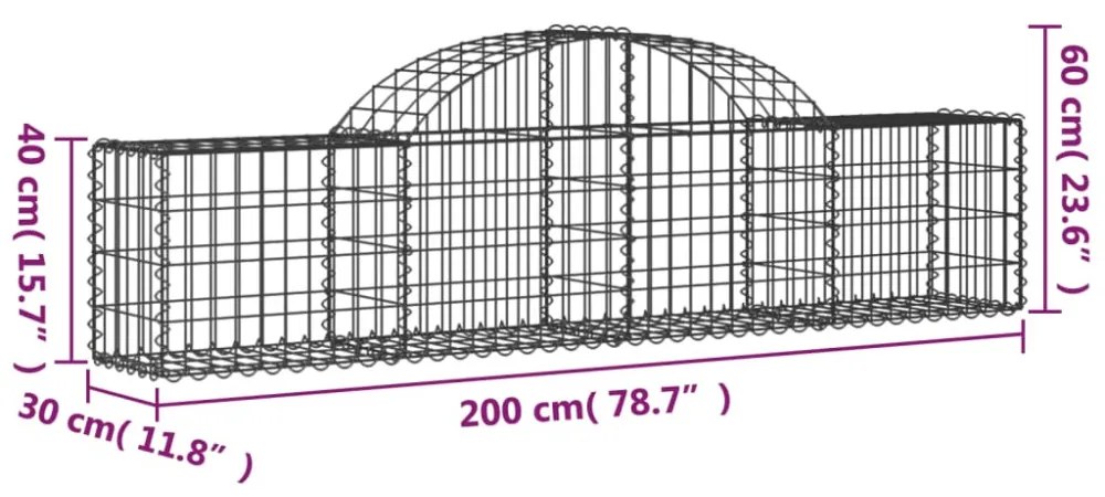 3 db íves horganyzott vas gabion kosár 200x30x40/60 cm