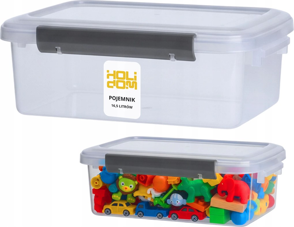 Tárolódoboz 16,5L fedéllel Átlátszó műanyag doboz