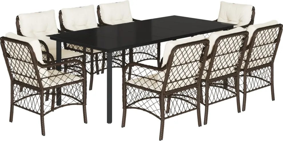 vidaXL 9 részes barna polyrattan kerti étkezőgarnitúra párnákkal