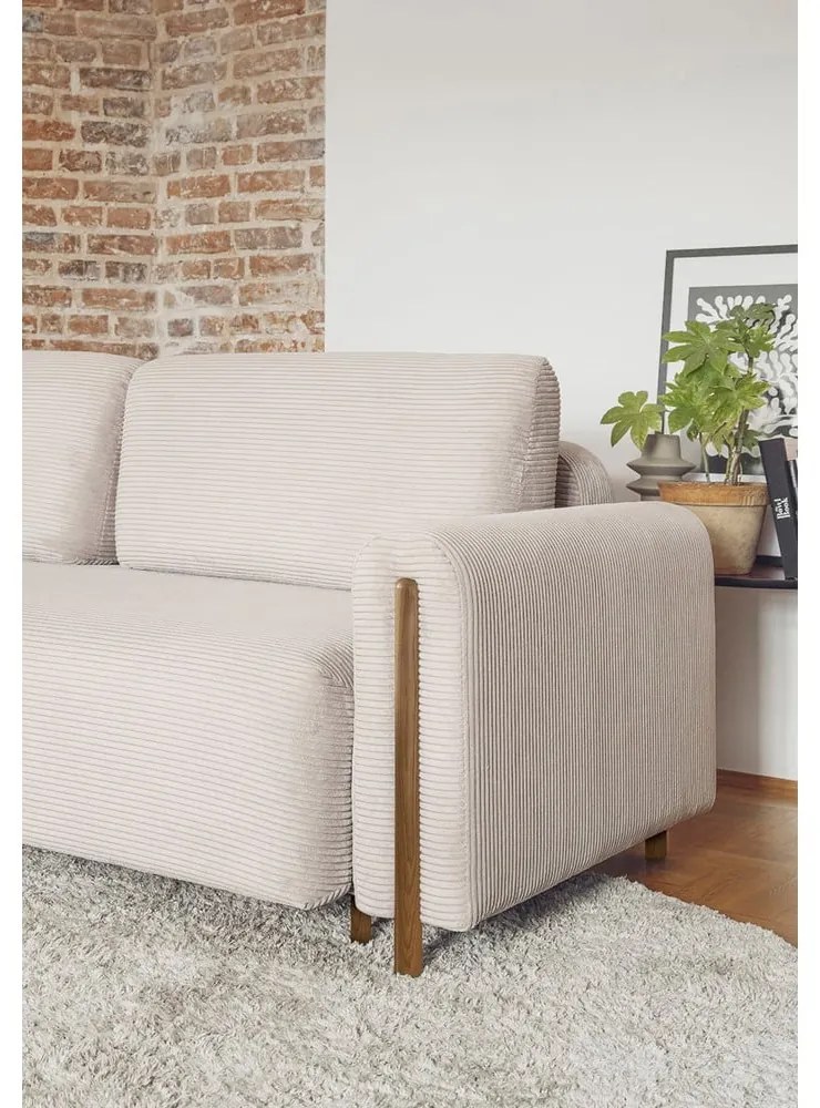 Bézs kordbársony kinyitható-tárolóhelyes kanapé 244 cm Arcadova – ELTAP