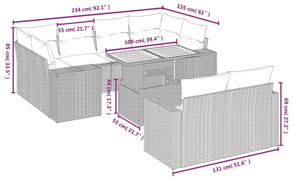 11 részes szürke polyrattan kerti ülőgarnitúra párnákkal