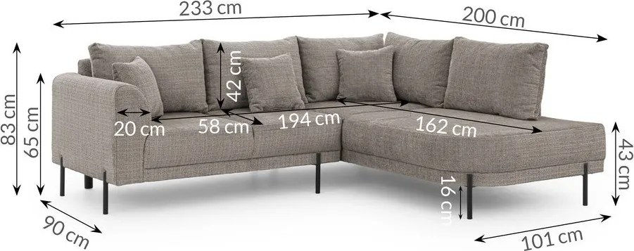 Szürkésbarna zsenília sarokkanapé (jobb oldali-L alakú) Mauris – Ropez