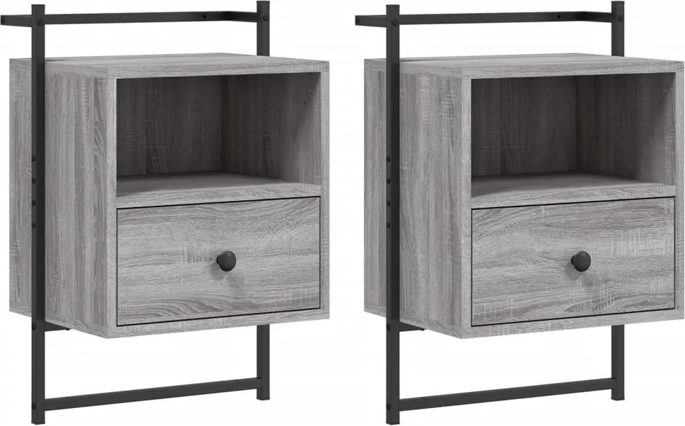 vidaXL 2 db szürke sonoma szerelt fa fali éjjeliszekrény 40x30x61 cm