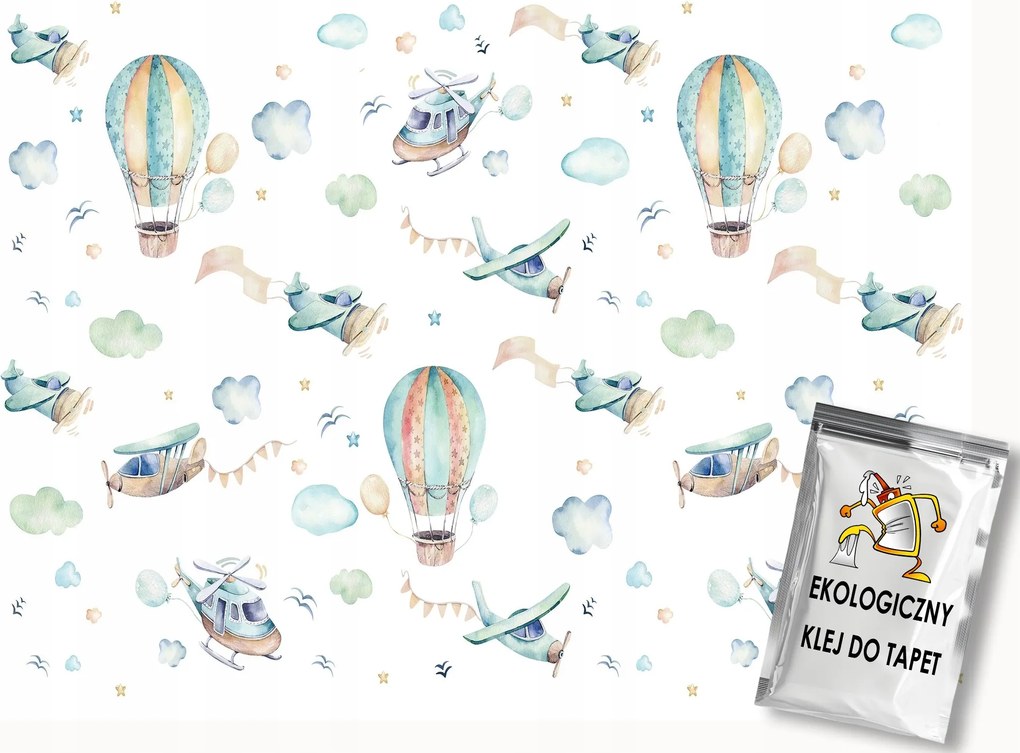 Fotótapéta Flizelina Gyerekeknek Léggömbök Repülőgépek Helikopterek 250x175 ragasztó