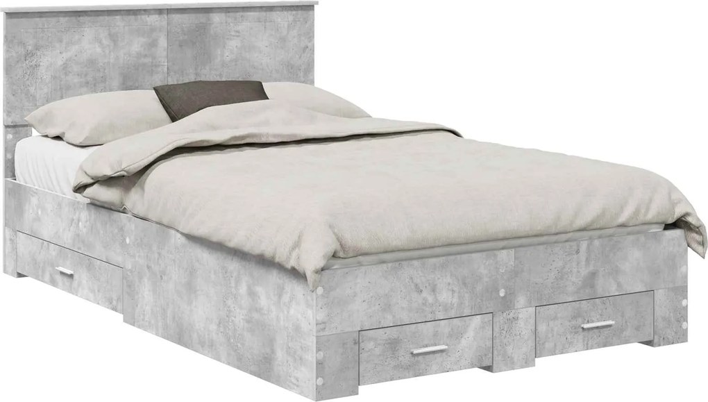 vidaXL Ágykeret fejtámlával fiókkal Beton Szürke 120 x 190 cm Faanyag