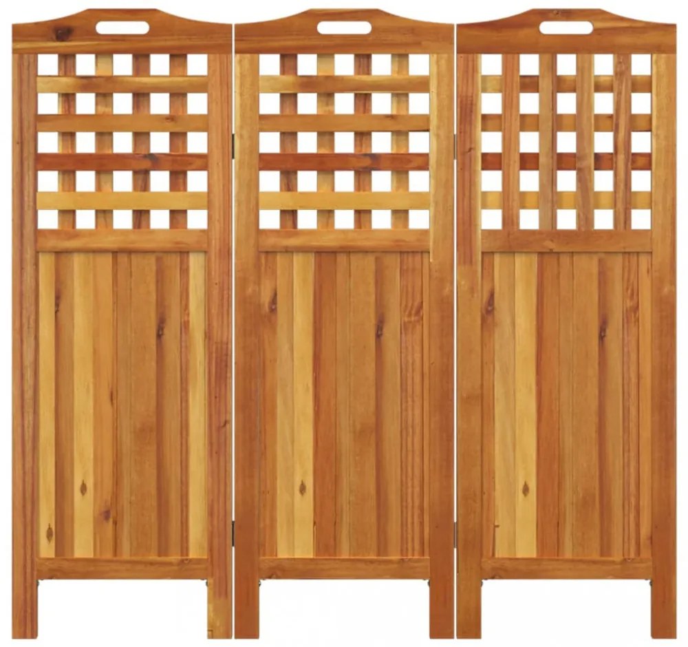 3 paneles tömör akácfa térelválasztó 121,5 x 2 x 115 cm