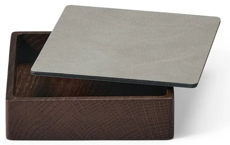 Világosszürke-barna fedeles-dekoratív fa-öko bőr tárolódoboz 11x11x3,5 cm Square Nupo – LIND DNA