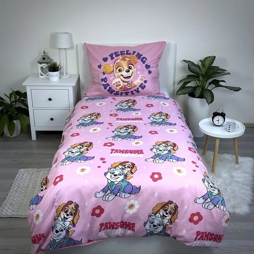 Gyerek mikroszálas ágynemű PAW PATROL Pawsome barátságok rózsaszín Ágyneműhuzat mérete: 70 x 90 cm | 140 x 200 cm
