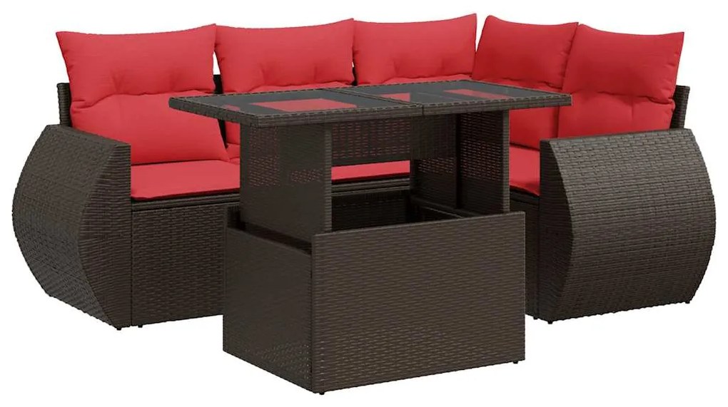 vidaXL 5 részes barna polyrattan akácfa kerti ülőgarnitúra párnával