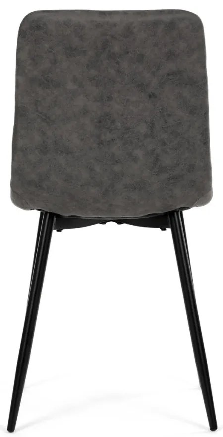 Scaun de sufragerie, material vintage antracit, picioare metalice negre