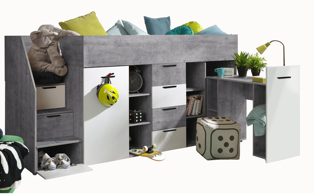 Kombinált gyerekágy 90 cm Kesa 3 (beton + matt fehér) (B). 1085824