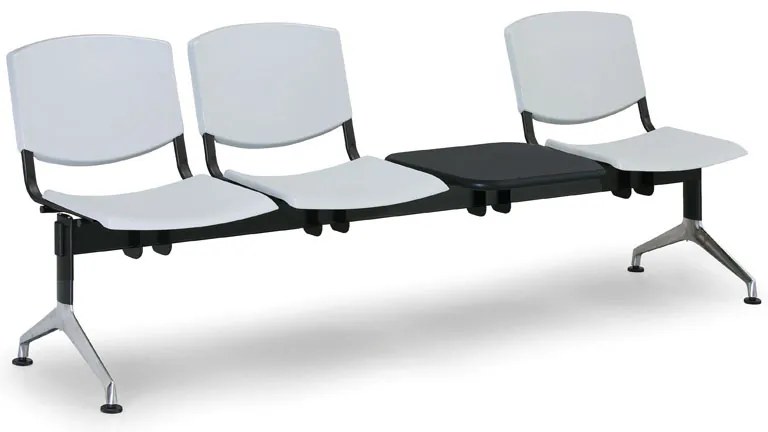 Design műanyag pad, 3 üléses + asztal, piros