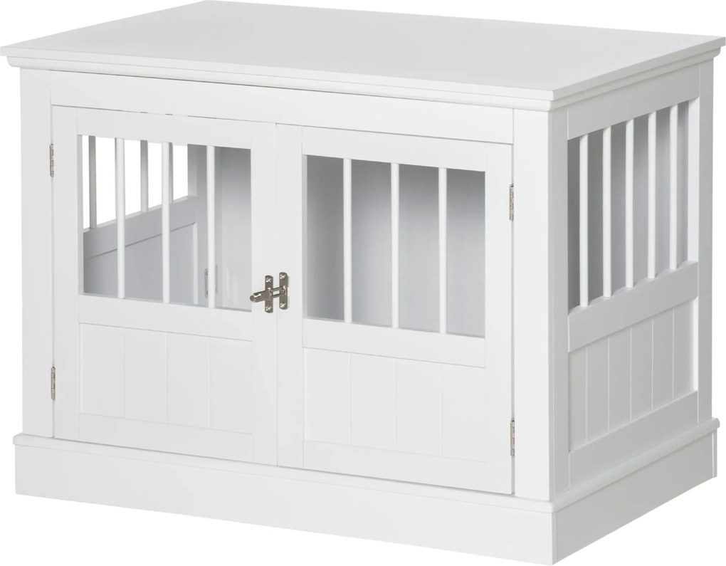 PawHut Kutya Ketrec, Bútor 3 Ajtós Kutya Ház Belső Használatra, 10 kg-ig Terjedő Kis Kutyák Számára, Kutya Ház 78 x 53 x 59,3 cm, Fehér | Aosom