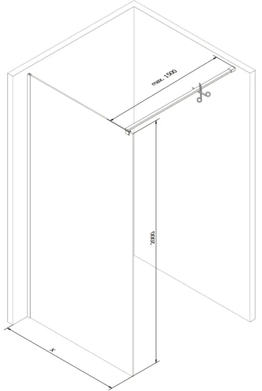 Mexen Kioto, zuhany paraván 130 x 200 cm, 8 mm-es üveg bordás mintával, króm profil, 800-130-101-01-09