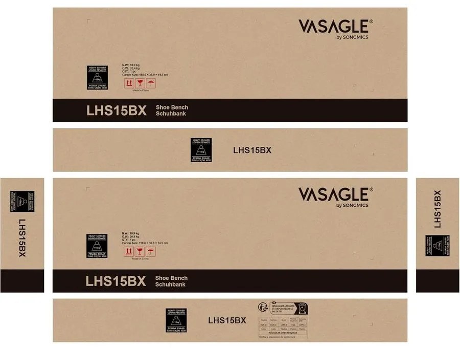 VASAGLE Cipőtartó pad, tárolós pad párnázott ülőfelülettel 30 × 105 × 48 cm, rusztikus barna színben